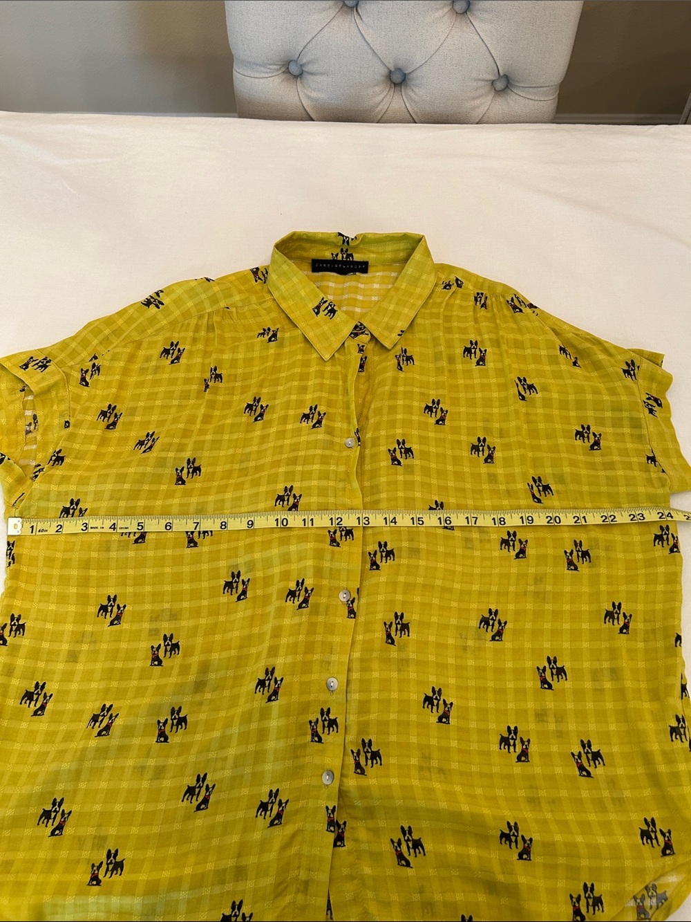 Jane and Delancey Chartreuse Lime Green Button-Front Short Sleeve Top - Picture 3 of 6